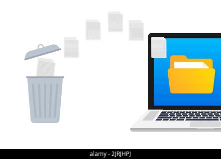 Process Delete file in paper. Remove document. Vector stock illustration. Stock Vector