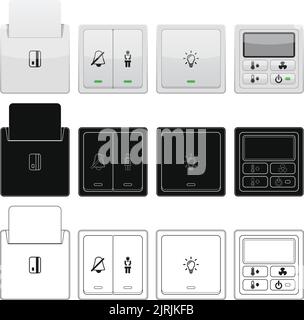 Layered editable vector illustration of hotel control panel including do not disturb, room service, light switch, air conditioner switch, room card sl Stock Vector