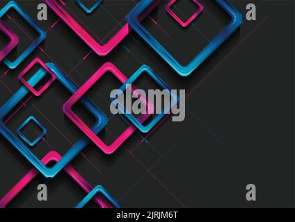 Blue and purple glossy squares abstract technical background. Vector geometric design Stock Vector