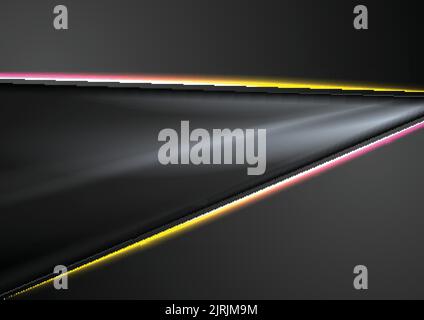 Black abstract smooth background with pink yellow glowing neon lines. Vector design Stock Vector