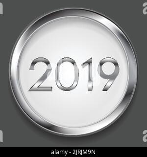 Abstract 2019 New Year grey silver circle button background. Vector design Stock Vector