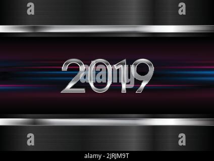 New Year 2019 abstract blue purple glowing stripes background. Vector design Stock Vector