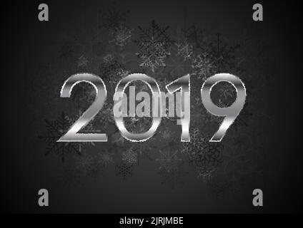 Black New Year 2019 abstract background with snowflakes. Greeting card vector design Stock Vector