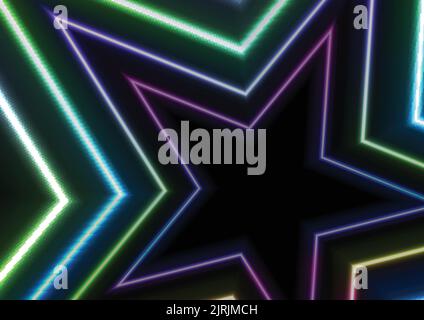 Colorful neon glowing stars abstract background. Vector retro graphic design Stock Vector