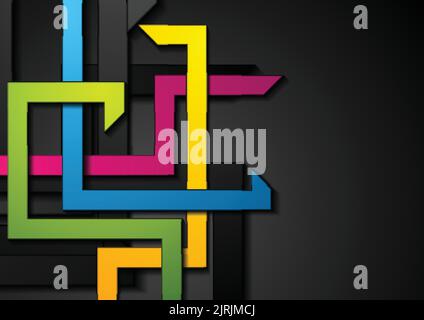 Colorful abstract tech stripes on black background. Vector corporate template design Stock Vector