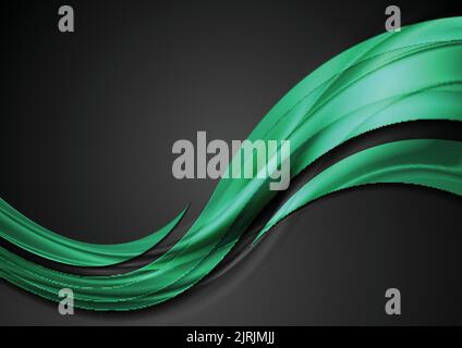 Green shiny glossy waves abstract background. Vector design Stock Vector