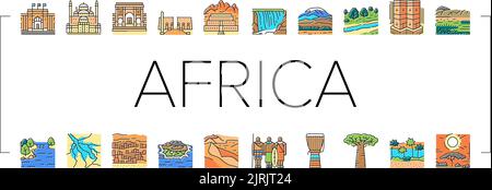 Africa Continent Nation Treasure Icons Set Vector Stock Vector