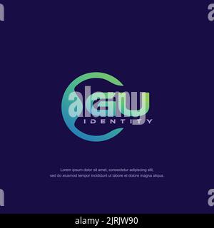 GU Initial letter circular line logo template vector with gradient color Stock Vector