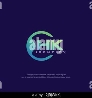 HK Initial letter circular line logo template vector with gradient color Stock Vector