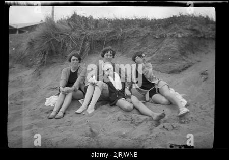 [Women at the beach], 1920s to 1930s, by Roland Searle. Stock Photo