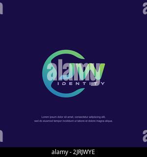 JW Initial letter circular line logo template vector with gradient color Stock Vector