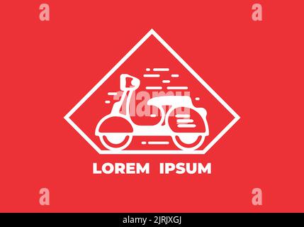 Vector of a Red scooter in monoline art badge design Stock Vector