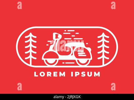 Vector of a Red scooter in monoline art badge design Stock Vector
