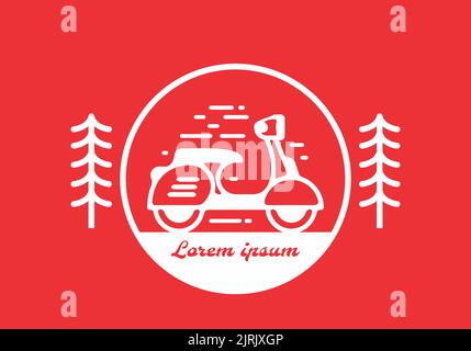 Vector of a Red scooter in monoline art badge design Stock Vector