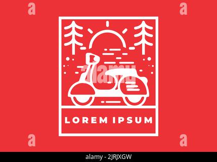 Vector of a Red scooter in monoline art badge design Stock Vector