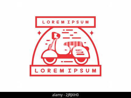 Vector of a Red scooter in monoline art badge design Stock Vector