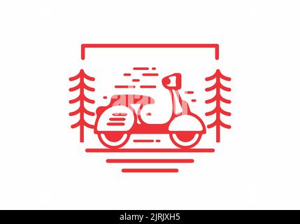 Vector of a Red scooter in monoline art badge design Stock Vector