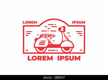 Vector of a Red scooter in monoline art badge design Stock Vector