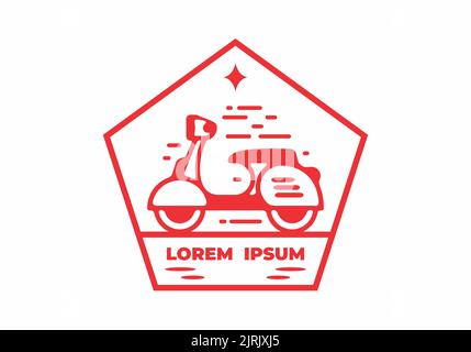 Vector of a Red scooter in monoline art badge design Stock Vector