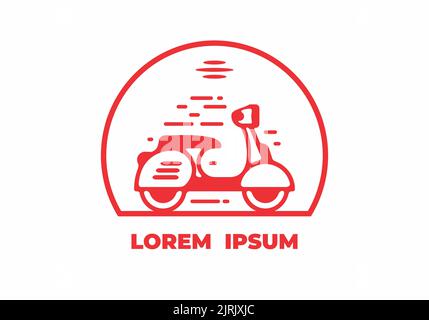 Vector of a Red scooter in monoline art badge design Stock Vector