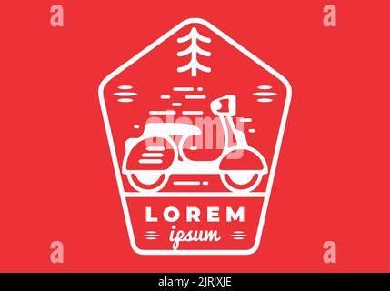 Vector of a Red scooter in monoline art badge design Stock Vector