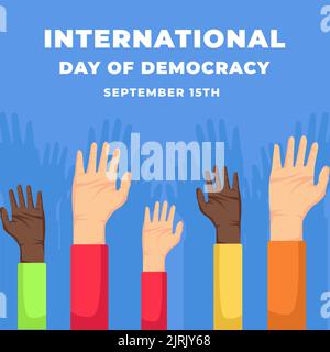 international democracy day with hand raising illustration Stock Vector