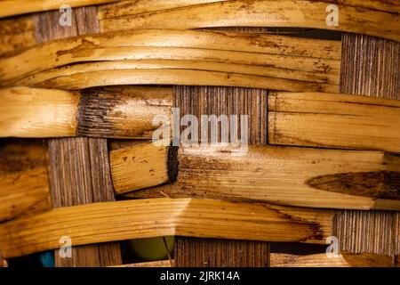 Macro full frame abstract background of rustic woven rattan cane basket texture with an uneven pattern surface Stock Photo