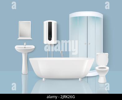 Bath room realistic vector modern design interior Stock Vector