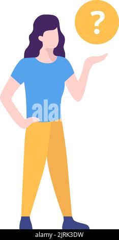 Woman having question vector icon. Girl thinking. Doubt person isolated. Confused female character with problem searching idea Stock Vector