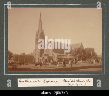 Cathedral Square, Christchurch, 20 February 1907. From the album: Family photographs [1904-1907], 1907, Levin, by Leslie Adkin. Stock Photo