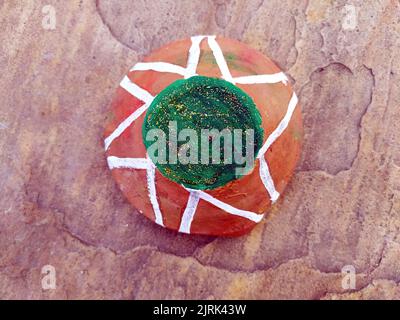 Close up of heap of Indian clay oil lanterns or diyas for Diwali festival celebration at local market stall textured backgrou Stock Photo