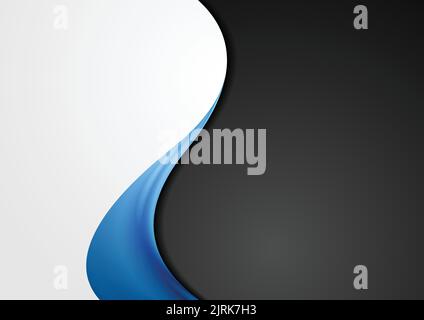 Grey and black abstract background with blue glossy wave. Vector design Stock Vector
