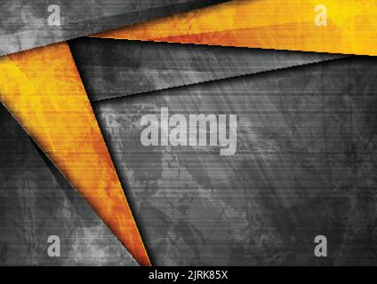 Grunge tech material contrast orange and dark grey corporate texture background. Vector illustration Stock Vector