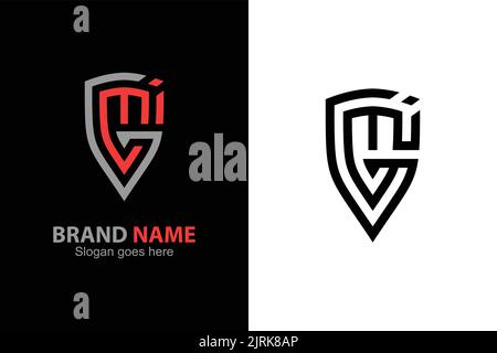 Shield GMI monogram Logotype. Shield logo with letter G M I combination with line art style design. Flat and simple design. Stock Vector