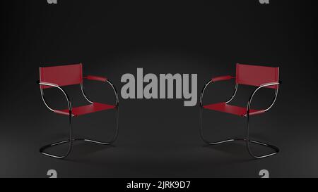 Two chairs in dark room. A place for an interview. 3d rendering illustration Stock Photo