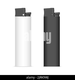 Photorealistic black and white lighters without fire. Front view, 3D vector illustration. Stock Vector