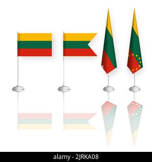 Lithuanian flag in four versions with mirror reflection. Front view, vector illustration. Stock Vector