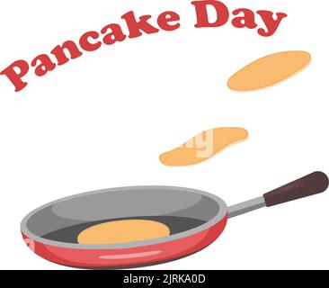 Fried pancakes in a frying pan. Beautiful design for the holiday Pancake Day. Homemade food, diy concept.Vector illustration. Stock Vector