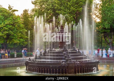 Old Water fountain in the Stefan cel Mare park in the center of Chisinau, capital of Moldova, Eastern Europe beautiful sunset Stock Photo