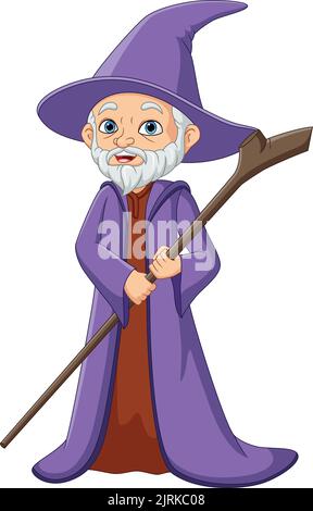 Cartoon old witch holding staff Stock Vector