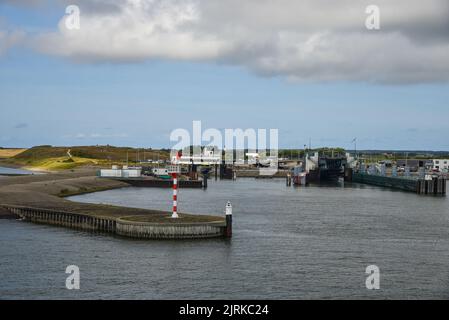 Texel, the Netherlands. August 2022. The ferry port of Texel, as seen from the ferry. High quality photo Stock Photo