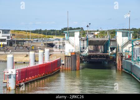 Texel, the Netherlands. August 2022. The ferry port of Texel, as seen from the ferry. High quality photo Stock Photo