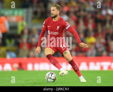 15 Aug 2022 - Liverpool v Crystal Palace - Premier League - Anfield  Liverpool's Jordan Henderson during the Premier League match at Anfield.  Picture : Mark Pain / Alamy Live News Stock Photo