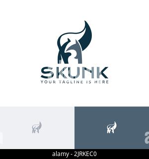Little Cute Skunk Animal Zoo Negative Space Logo Stock Vector