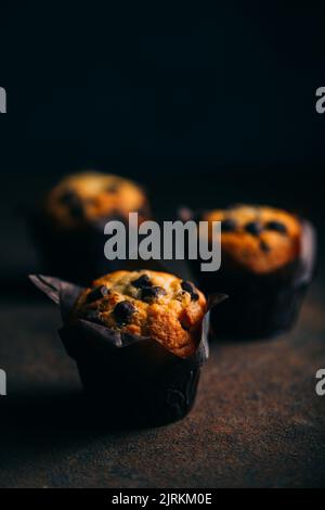 Chocolate muffins on dark background Stock Photo