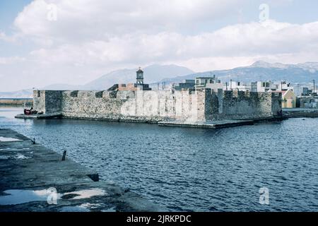 Ierapetra Venetian fort in Crete, the largest and most populous of the Greek islands, the centre of Europe's first advanced civilisation. March 1980. Archival scan from a slide. Stock Photo