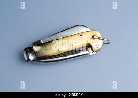 Clasp knife, or sailors knife, for cutting rope rigging, etc., with a marlin spike.  Horn sides (scales), John Brookes, Sheffield Stock Photo