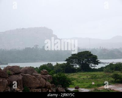 View of a holy Ajanadri hill (Mountain) at Hampi state Karnataka India ...