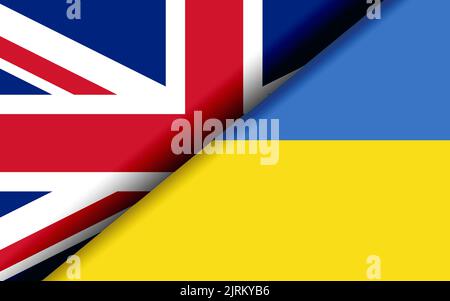 Flags of Britain and Ukraine divided diagonally. 3D rendering Stock Photo