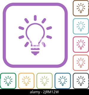 Lighting bulb outline simple icons in color rounded square frames on white background Stock Vector